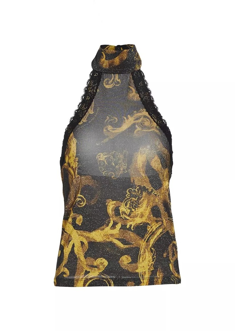 Versace Barocco-Print Stretch Halter Top