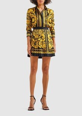 Versace Barocco Printed Pleated Silk Mini Skirt