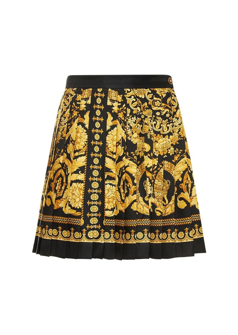 Versace Barocco Printed Pleated Silk Mini Skirt
