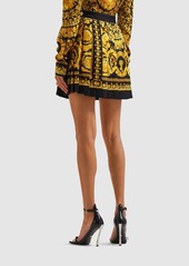 Versace Barocco Printed Pleated Silk Mini Skirt