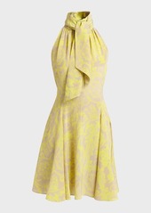 Versace Baroque-Print Neck-Scarf Crepe De Chine Mini Halter Dress