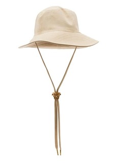 Versace Beige Bucket Hat with Medusa Drawstring in Cotton Man