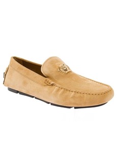 Versace Beige Slip-On Loafers with Medusa Details in Suede Man