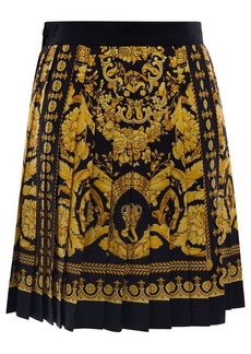 Versace Black and Golden Pleated Skirt with Baroque Print All-Over in Silk Woman