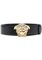 Black Leather Belt with Logo Buckle Versace Man