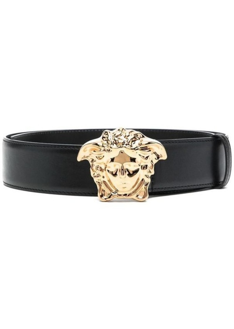 Black Leather Belt with Logo Buckle Versace Man