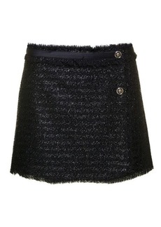 Versace Black Mini Lurex Skirt with Silver-tone Hardware in Wool Blend Woman