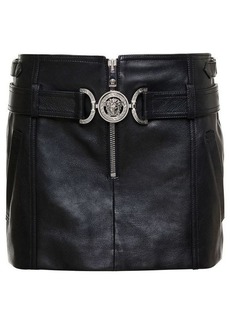 Versace Black Miniskirt with Belt and Medusa Buckle in Calf Woman
