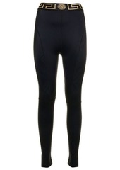 Black Stretch Fabric Leggings with Greca Detail Versace Woman