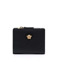 Versace Black Wallet with Medusa Patch and Snap Button in Leather Woman