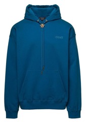 Versace Blue Hoodie with Medusa Drawstring in Cotton Man