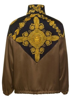 Versace Brown High-Neck Jacket with Barocco Print Insert in Viscose Man