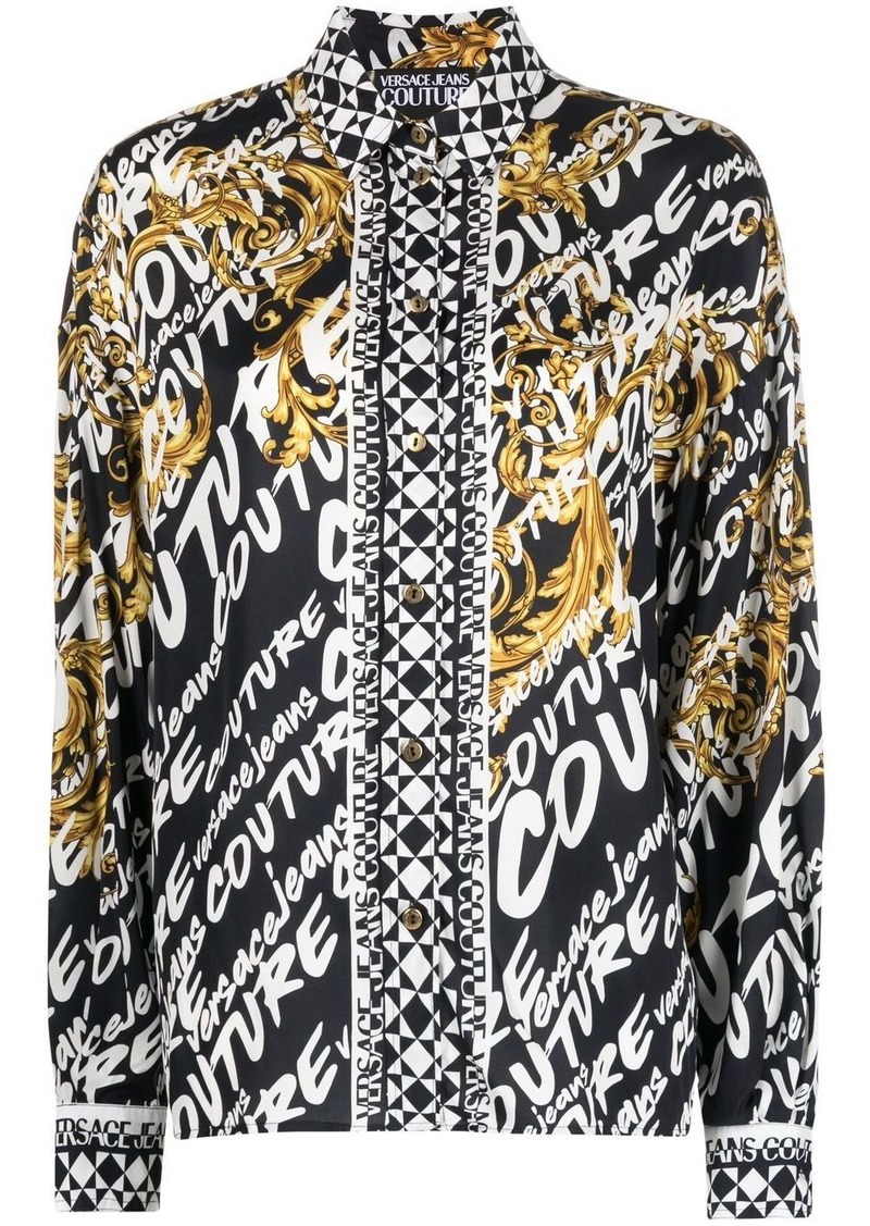 Versace brushed logo-print long-sleeve shirt