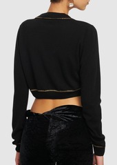 Versace Cashmere Knit Lurex Trim Crop Cardigan