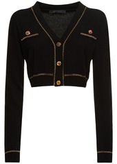 Versace Cashmere Knit Lurex Trim Crop Cardigan