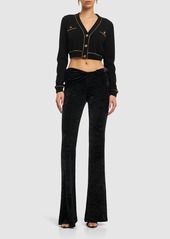 Versace Cashmere Knit Lurex Trim Crop Cardigan