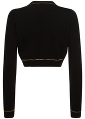 Versace Cashmere Knit Lurex Trim Crop Cardigan