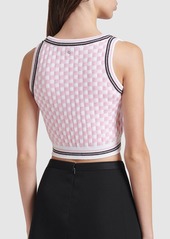 Versace Check Jacquard Knit Sleeveless Crop Top