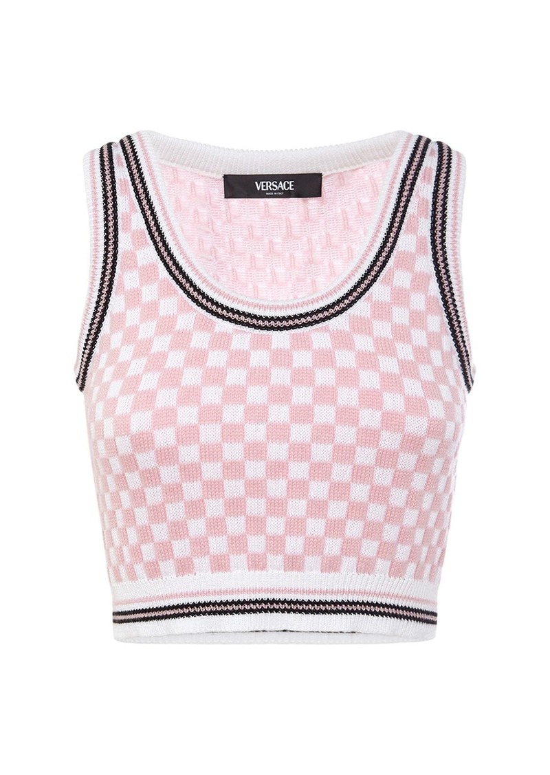 Versace Check Jacquard Knit Sleeveless Crop Top