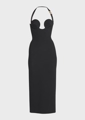Versace Cone Bust Enver Satin Midi Dress