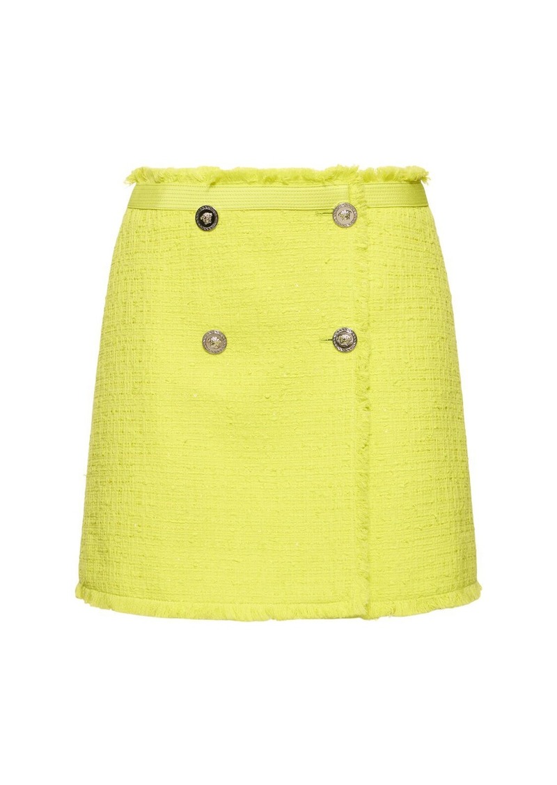 Versace Cotton Blend Tweed Mini Wrap Skirt