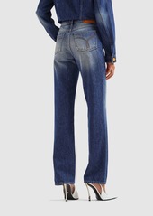 Versace Cotton Denim Mid Rise Straight Jeans