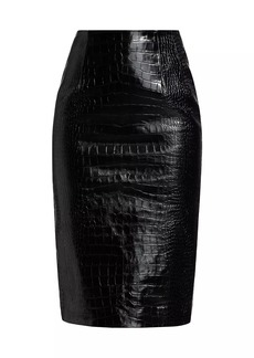 Versace Croc-Embossed Leather Pencil Skirt