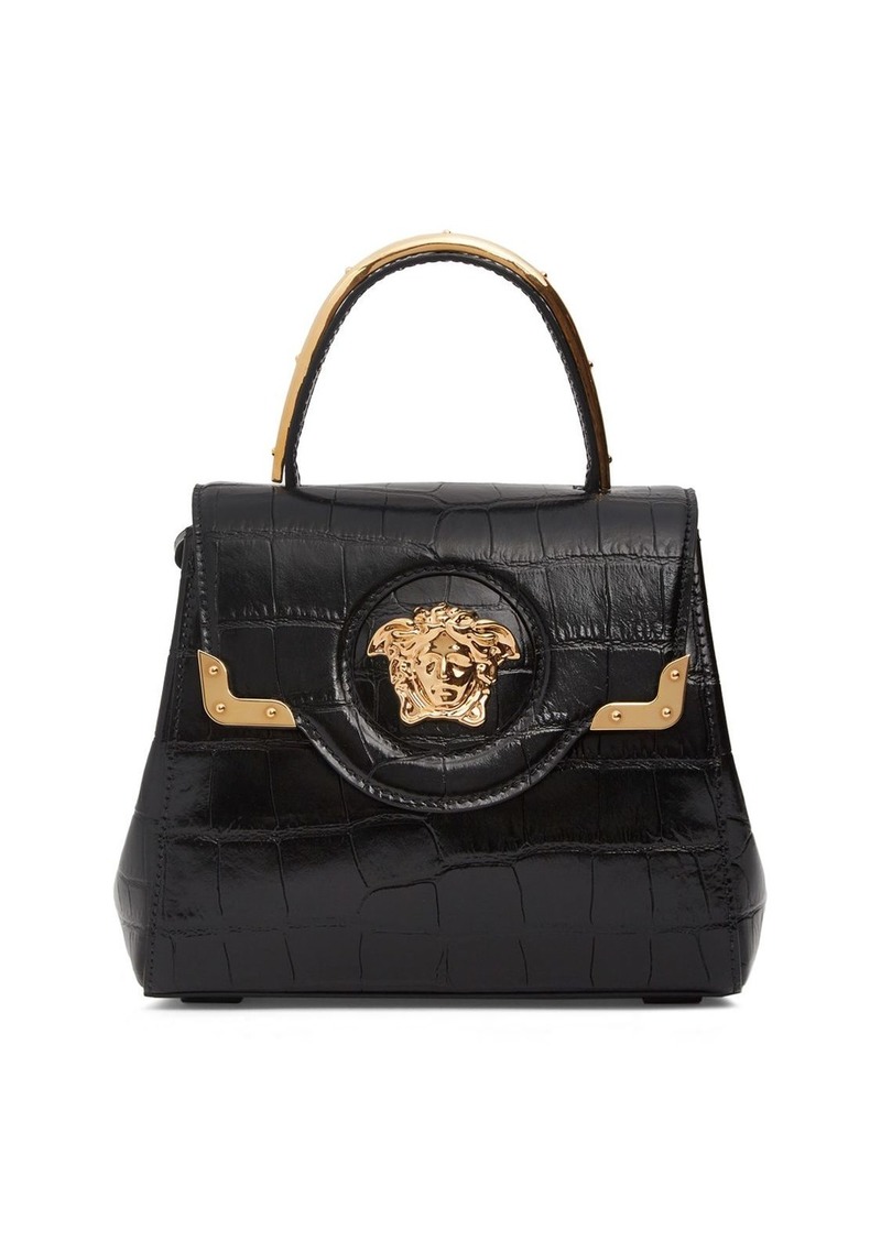 Versace Croc Embossed Leather Top Handle Bag