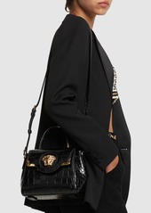 Versace Croc Embossed Leather Top Handle Bag