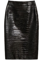 Versace Crocodile Embossed Leather Midi Skirt