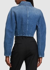Versace Cropped Denim Jacket W/logo Buttons