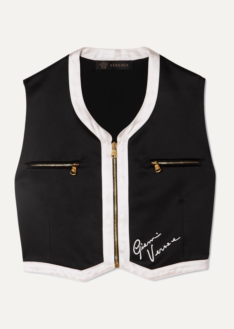Cropped Embroidered Satin Vest