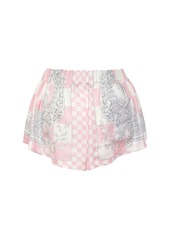 Versace Damier Print Silk Twill Baroque Shorts
