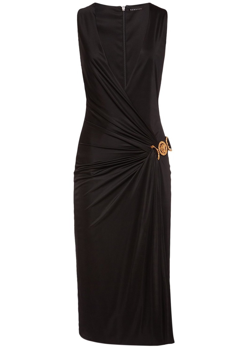 Versace Draped Viscose Jersey Midi Dress