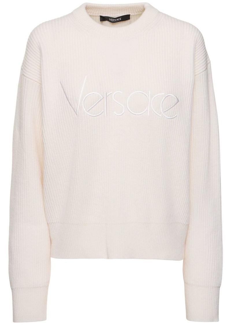 Versace Embroidered '80s Logo Rib Knit Sweater