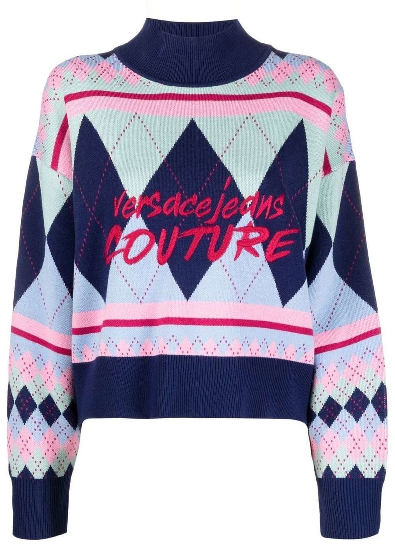 Versace argyle-knit logo-embroidered jumper