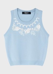 Versace Floral Bead Embroidered Knit Tank Top