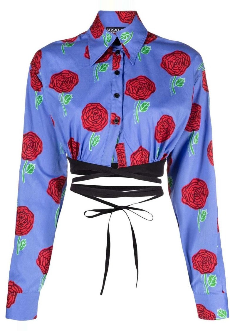Versace floral-print cropped blouse