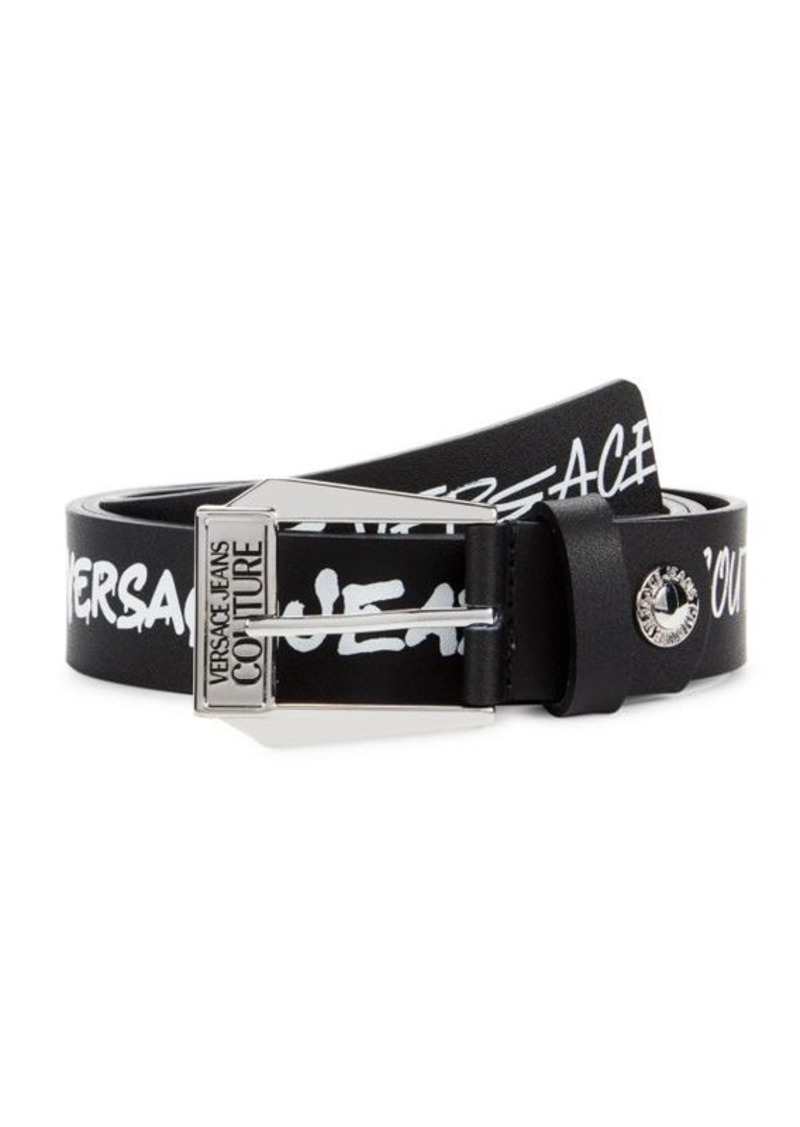 Versace Frame Buckle Logo Leather Belt