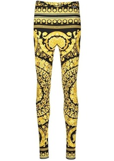 Gold and Black Stretch Fabric Leggings with Baroque Heriatge Print Versace Woman