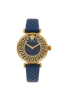 Versace Greca Chic 35MM IP Goldtone Stainless Steel & Leather Strap Watch