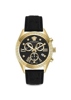 Versace Greca Chrono 40MM IP Yellow Gold Stainless Steel & Leather Strap Chronograph Watch