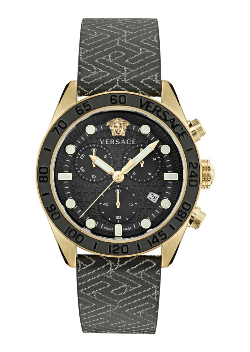 Versace Greca Dome Chrono Leather Watch