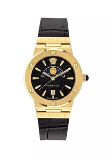 Versace Greca Logo Moonphase IP Yellow Gold & Leather Strap Watch/38MM