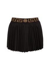 Versace Greca Logo Pleated Jersey Mini Skirt