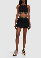 Versace Greca Logo Pleated Jersey Mini Skirt