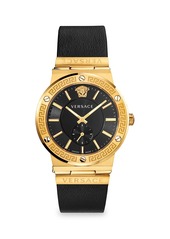 Versace Greco Logo Goldtone Chronograph Leather Strap Watch
