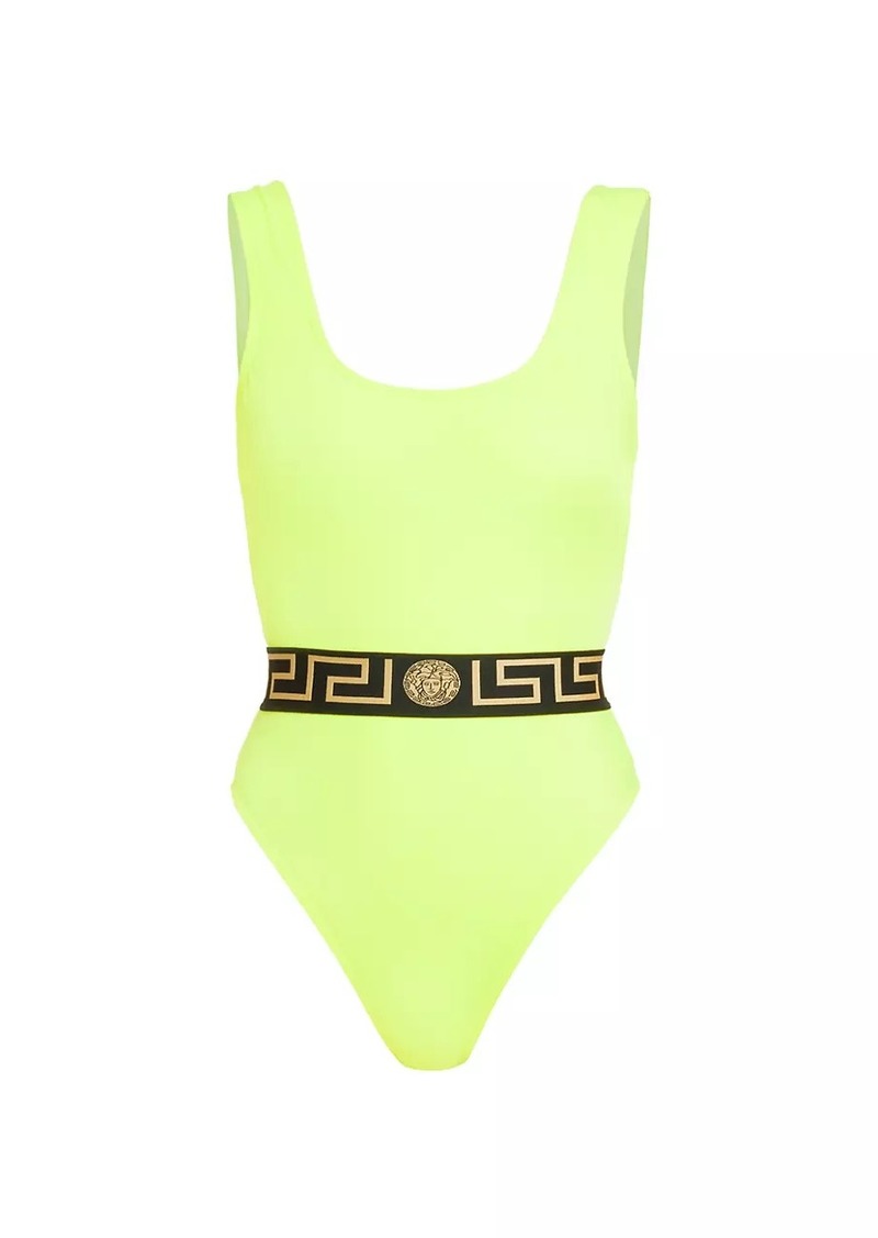 Versace Greek Key Belt One-Piece Swimsuit