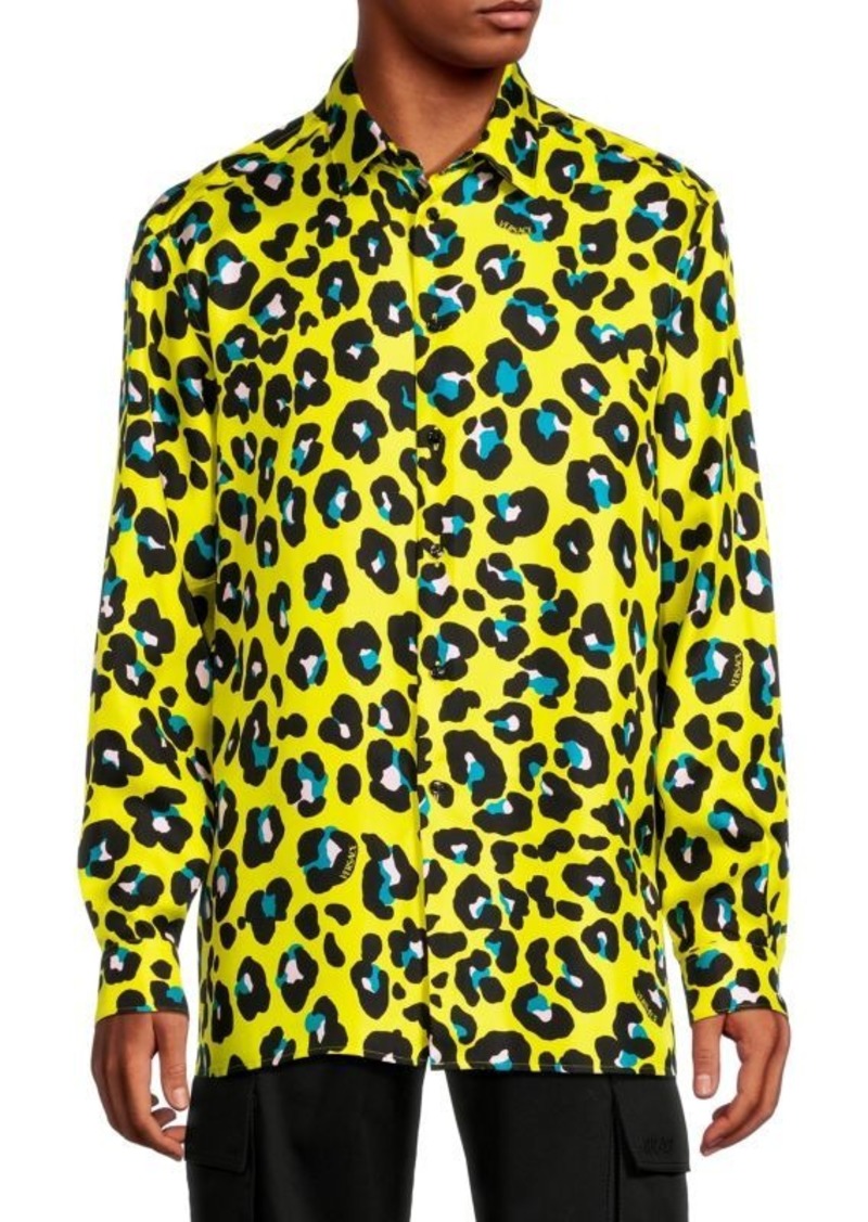 Versace Heritage Fit Leopard Print Silk Shirt