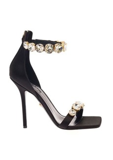 Versace High Heels with Crystal Embellishemnt in Black Silk Woman